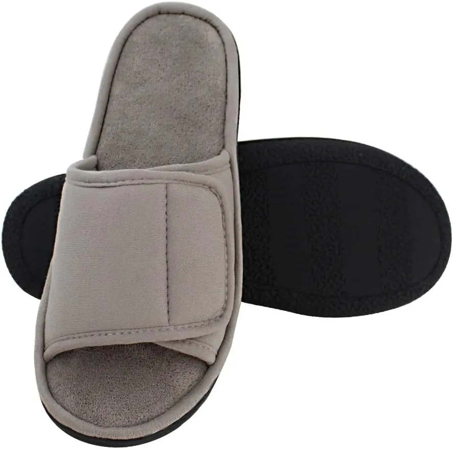 Magtoe Adjustable House Slippers for Men Soft Open Toe Breathable Indoor Slip on Mens Slides Sandals with Memory Foam for Home Bedroom,All Seasons