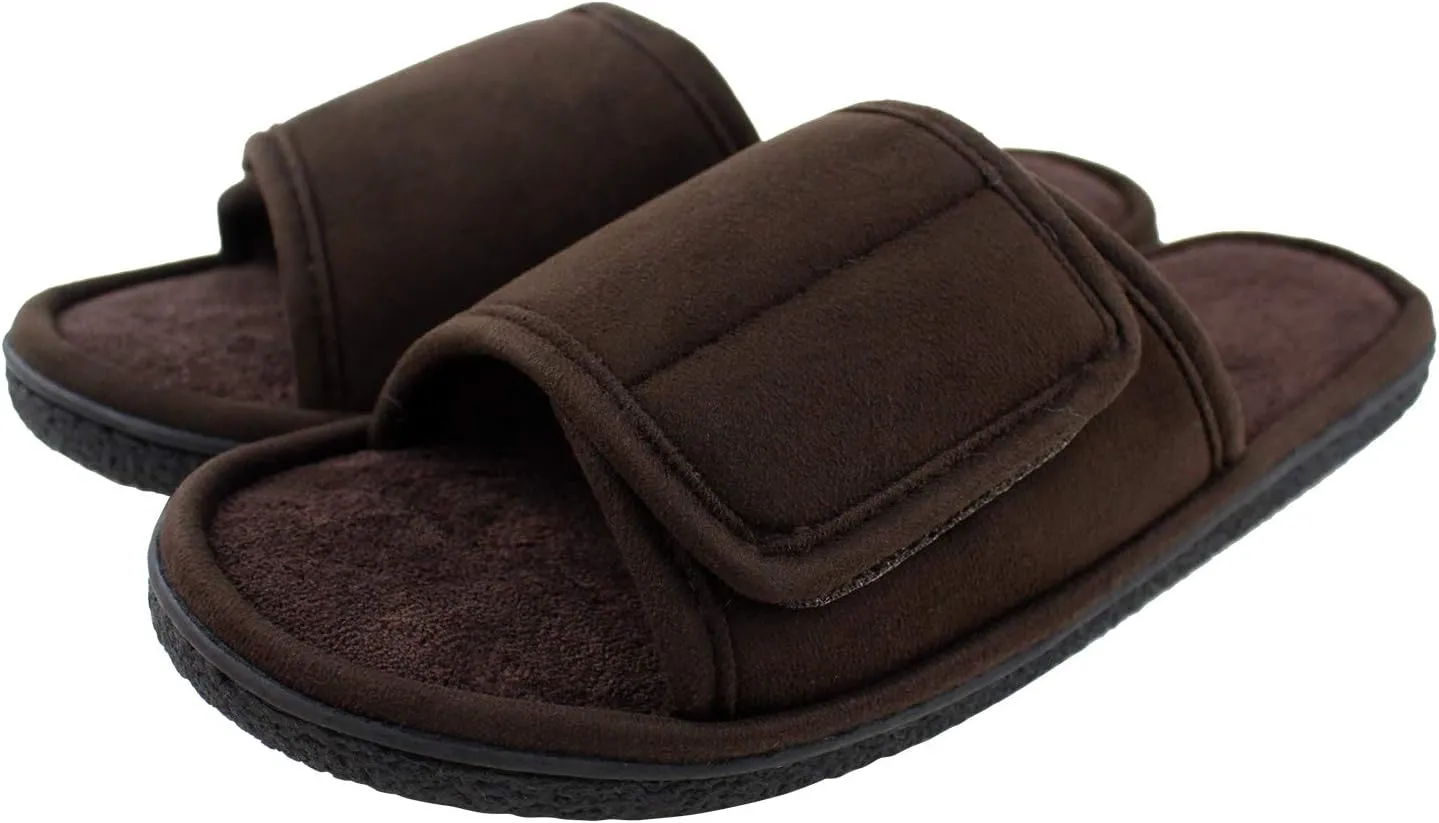 Magtoe Adjustable House Slippers for Men Soft Open Toe Breathable Indoor Slip on Mens Slides Sandals with Memory Foam for Home Bedroom,All Seasons