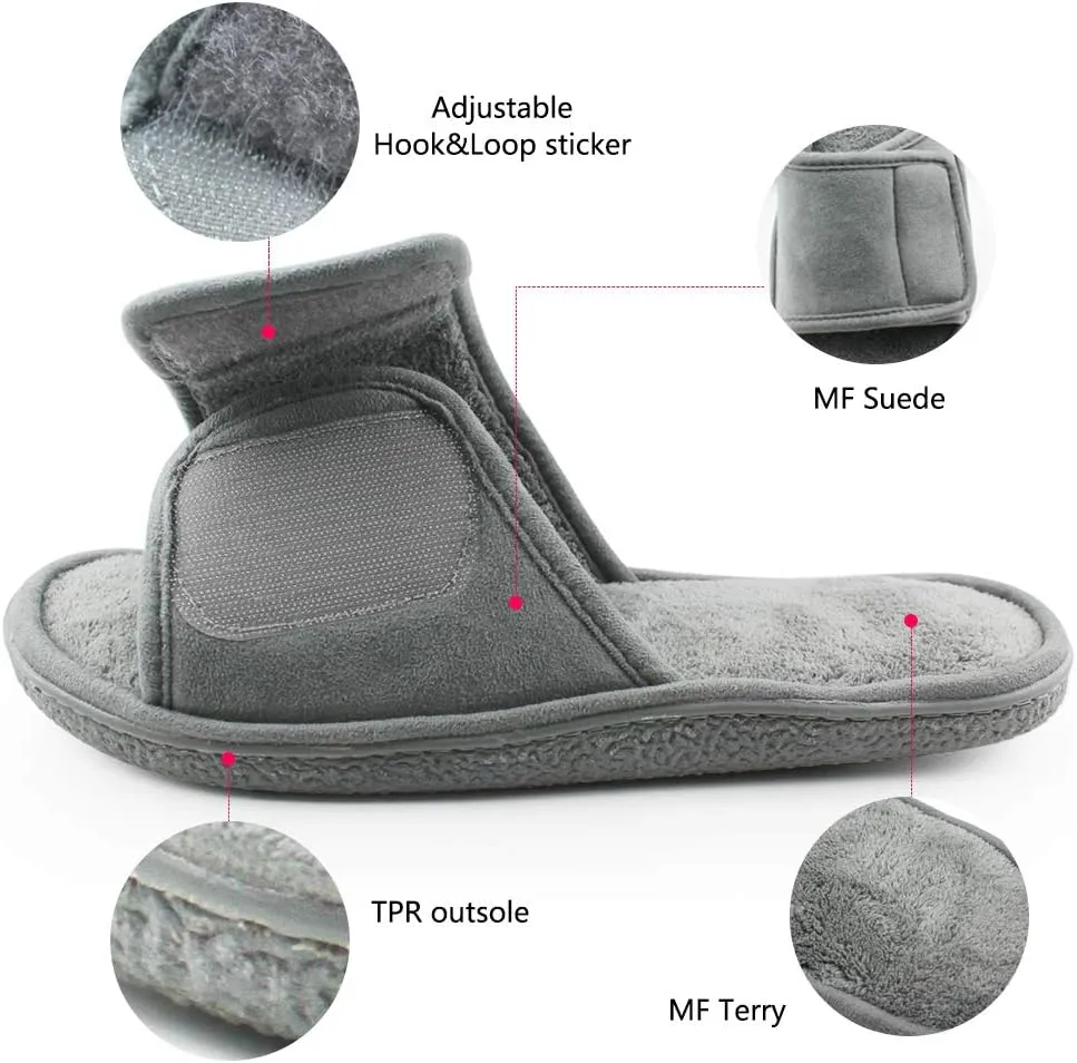 Magtoe Adjustable House Slippers for Men Soft Open Toe Breathable Indoor Slip on Mens Slides Sandals with Memory Foam for Home Bedroom,All Seasons