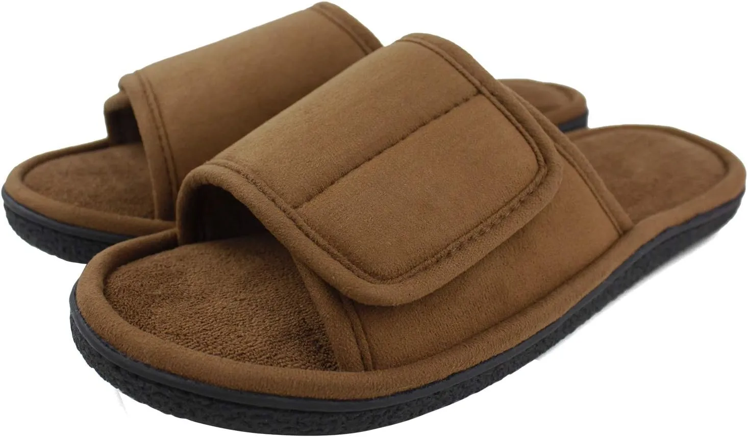 Magtoe Adjustable House Slippers for Men Soft Open Toe Breathable Indoor Slip on Mens Slides Sandals with Memory Foam for Home Bedroom,All Seasons