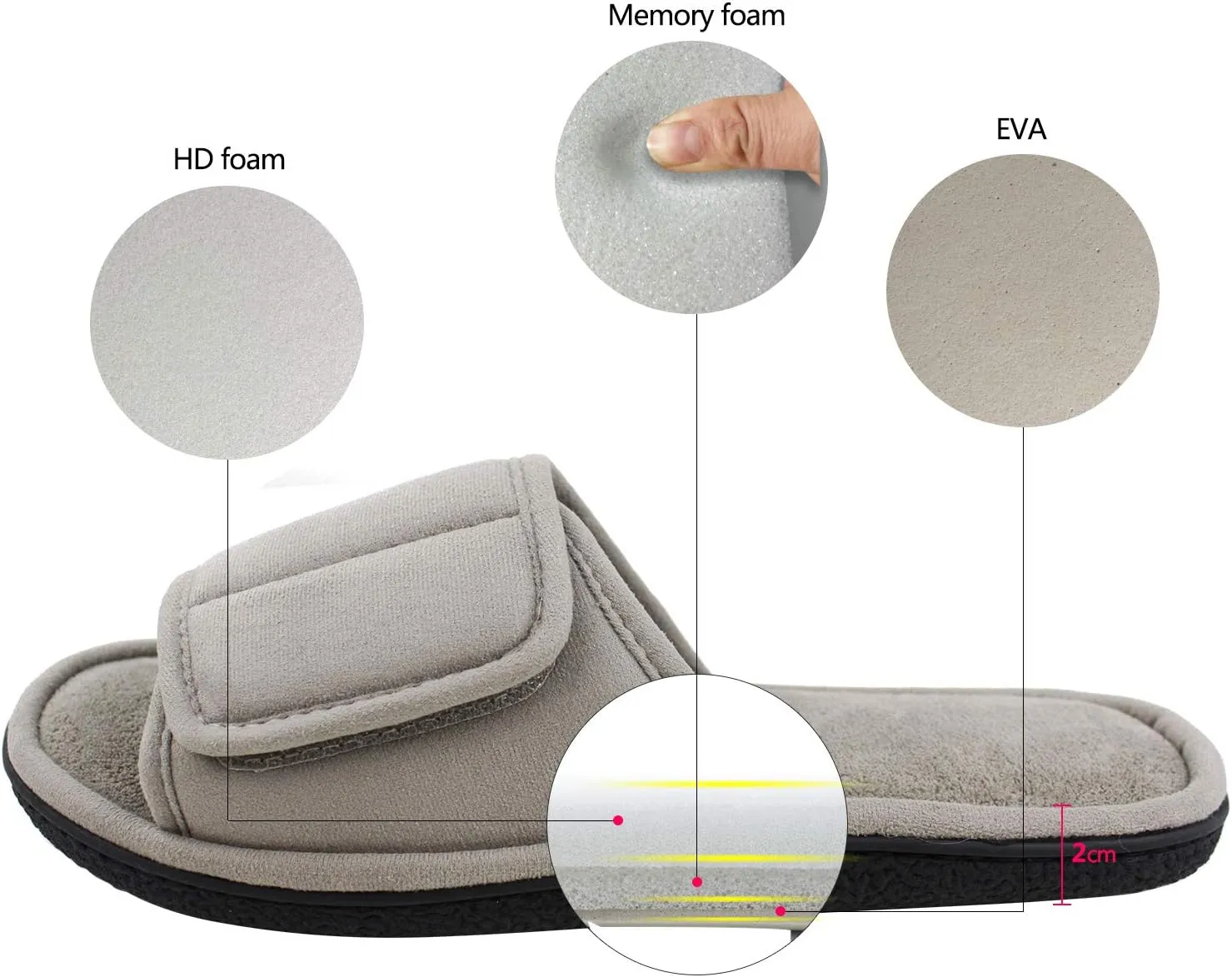 Magtoe Adjustable House Slippers for Men Soft Open Toe Breathable Indoor Slip on Mens Slides Sandals with Memory Foam for Home Bedroom,All Seasons