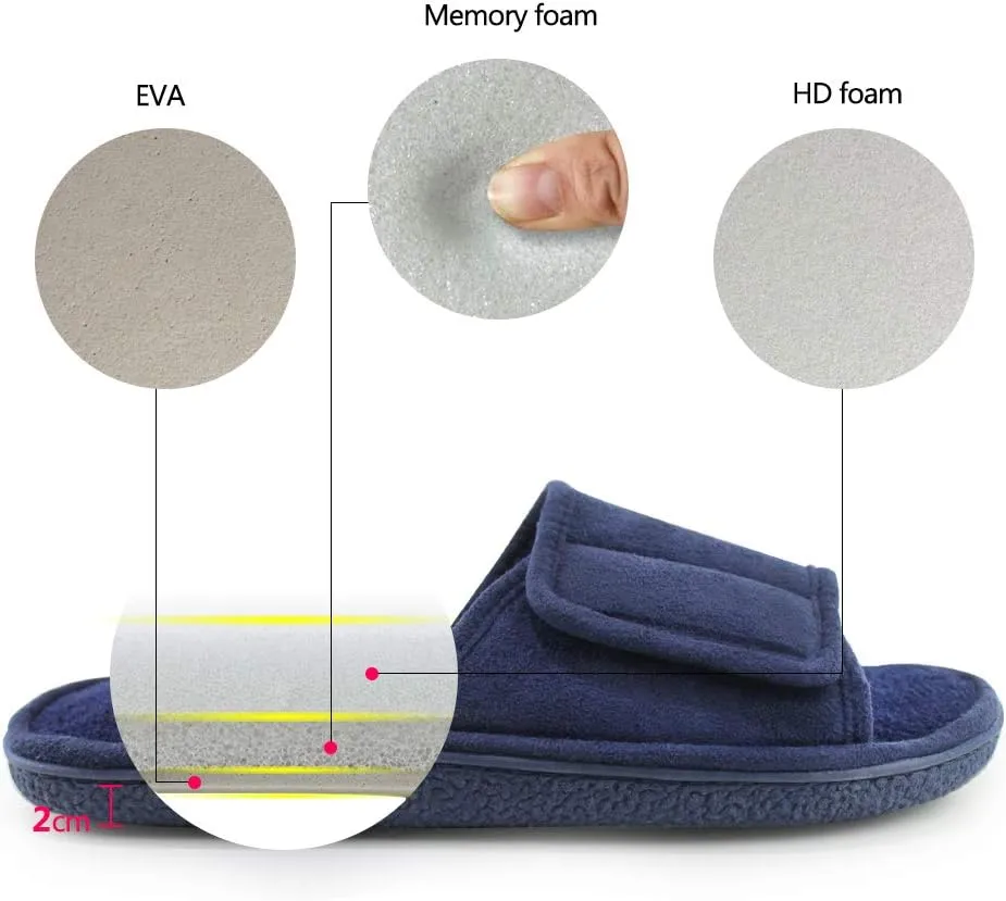 Magtoe Adjustable House Slippers for Men Soft Open Toe Breathable Indoor Slip on Mens Slides Sandals with Memory Foam for Home Bedroom,All Seasons