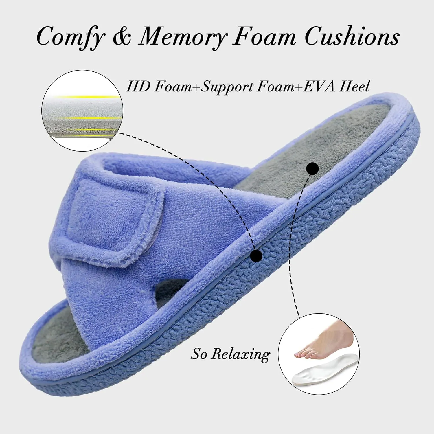 Magtoe Adjustable Open Toe House Slippers for Women Memory Foam Indoor Slip on Slides Sandals Lady Home Shoes for Air Conditioning Room,Spa,Bedroom,All Seasons