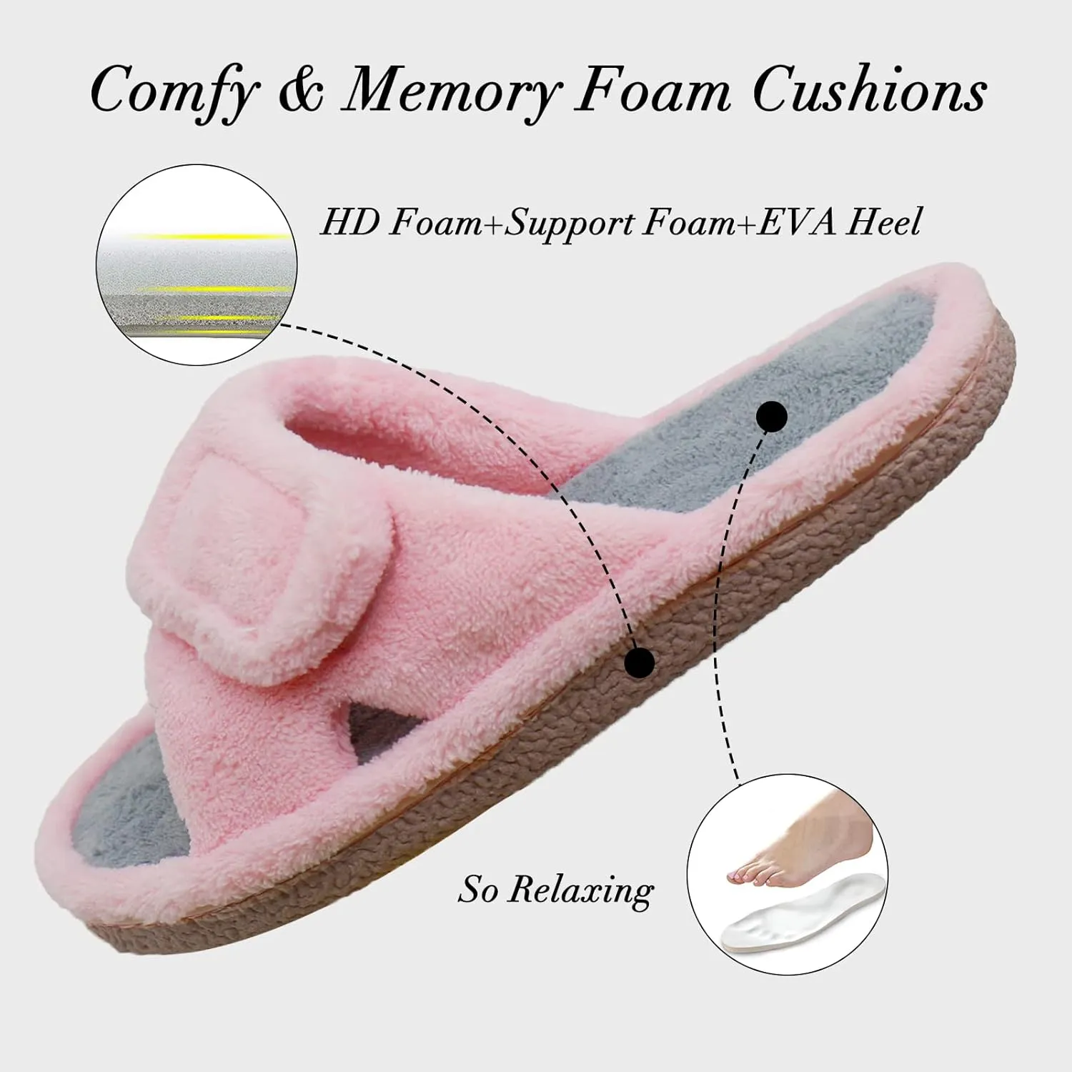 Magtoe Adjustable Open Toe House Slippers for Women Memory Foam Indoor Slip on Slides Sandals Lady Home Shoes for Air Conditioning Room,Spa,Bedroom,All Seasons
