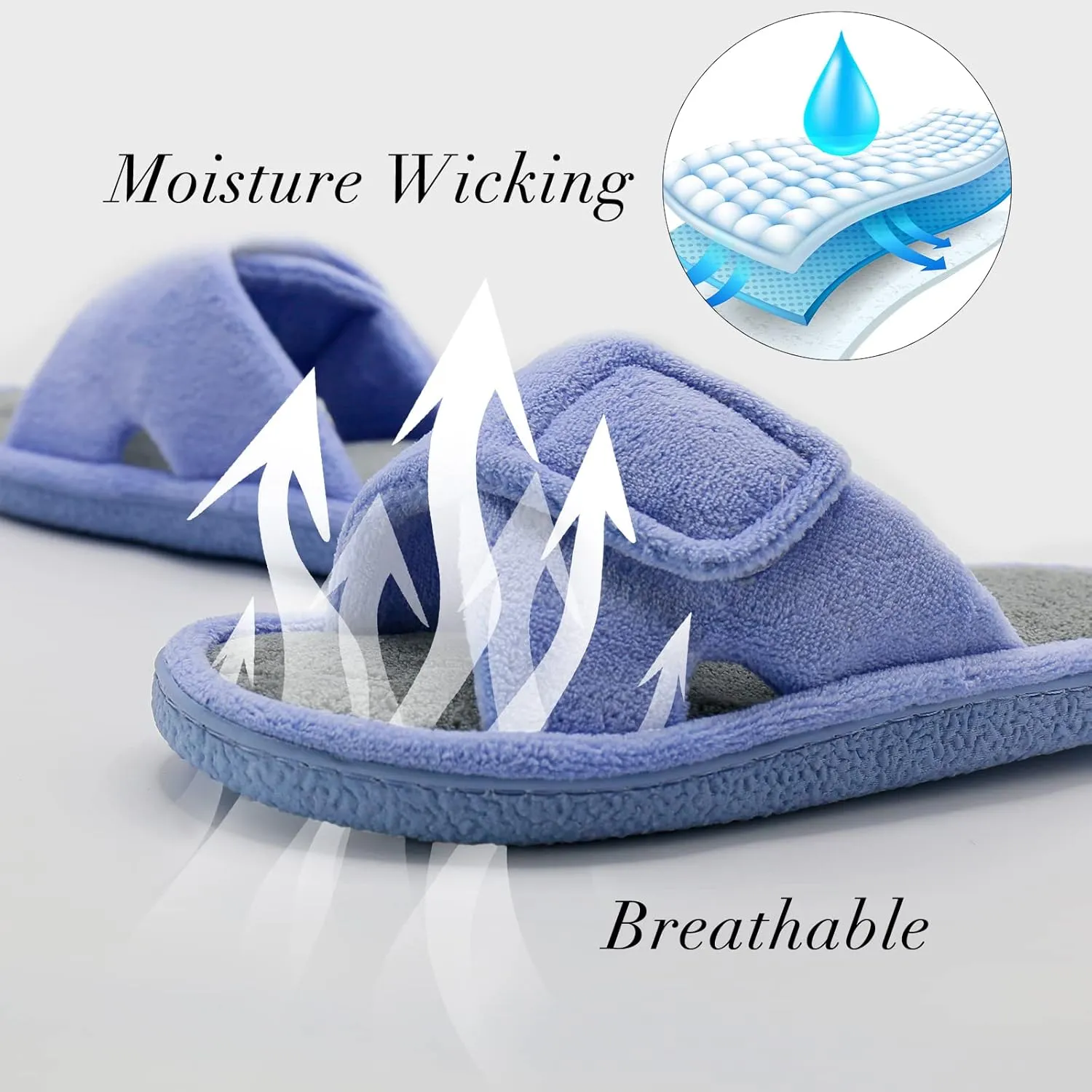 Magtoe Adjustable Open Toe House Slippers for Women Memory Foam Indoor Slip on Slides Sandals Lady Home Shoes for Air Conditioning Room,Spa,Bedroom,All Seasons