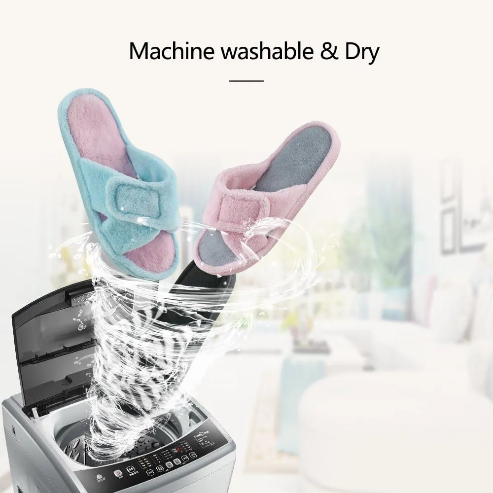 Magtoe Adjustable Open Toe House Slippers for Women Memory Foam Indoor Slip on Slides Sandals Lady Home Shoes for Air Conditioning Room,Spa,Bedroom,All Seasons