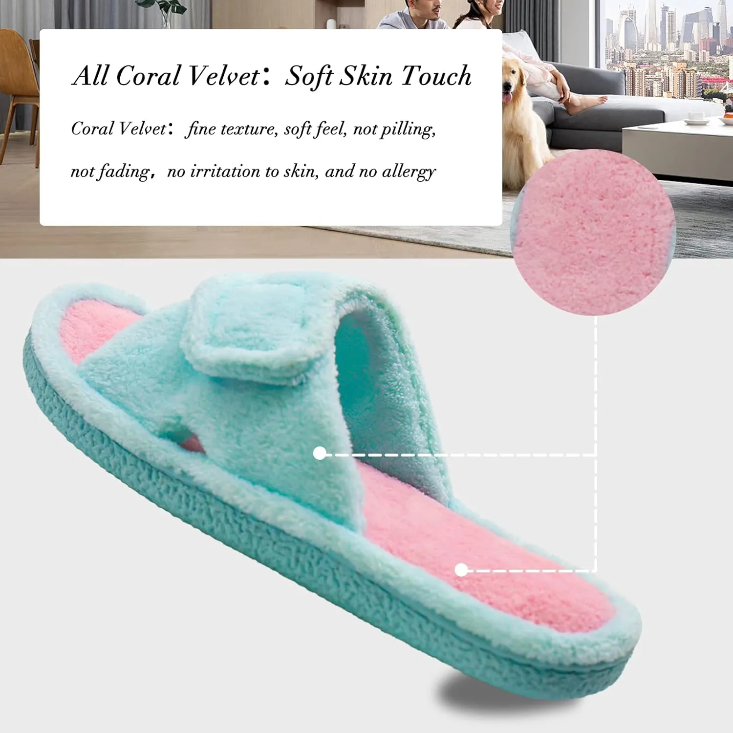 Magtoe Adjustable Open Toe House Slippers for Women Memory Foam Indoor Slip on Slides Sandals Lady Home Shoes for Air Conditioning Room,Spa,Bedroom,All Seasons