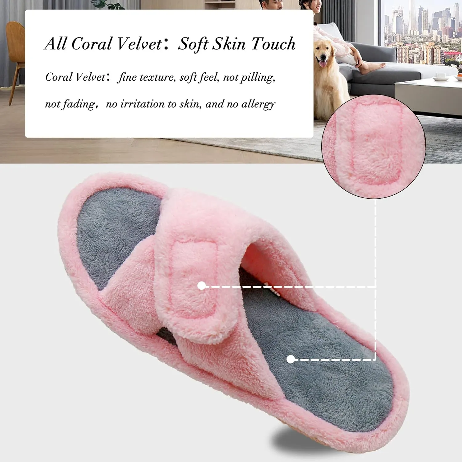 Magtoe Adjustable Open Toe House Slippers for Women Memory Foam Indoor Slip on Slides Sandals Lady Home Shoes for Air Conditioning Room,Spa,Bedroom,All Seasons