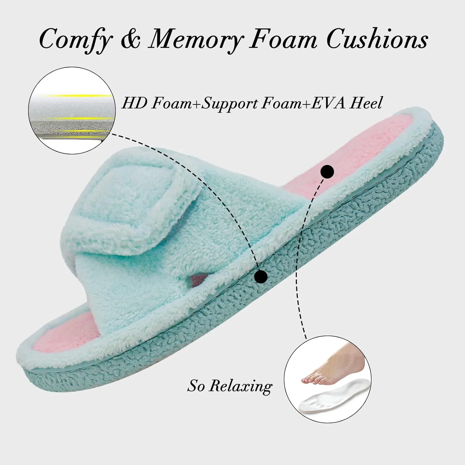 Magtoe Adjustable Open Toe House Slippers for Women Memory Foam Indoor Slip on Slides Sandals Lady Home Shoes for Air Conditioning Room,Spa,Bedroom,All Seasons
