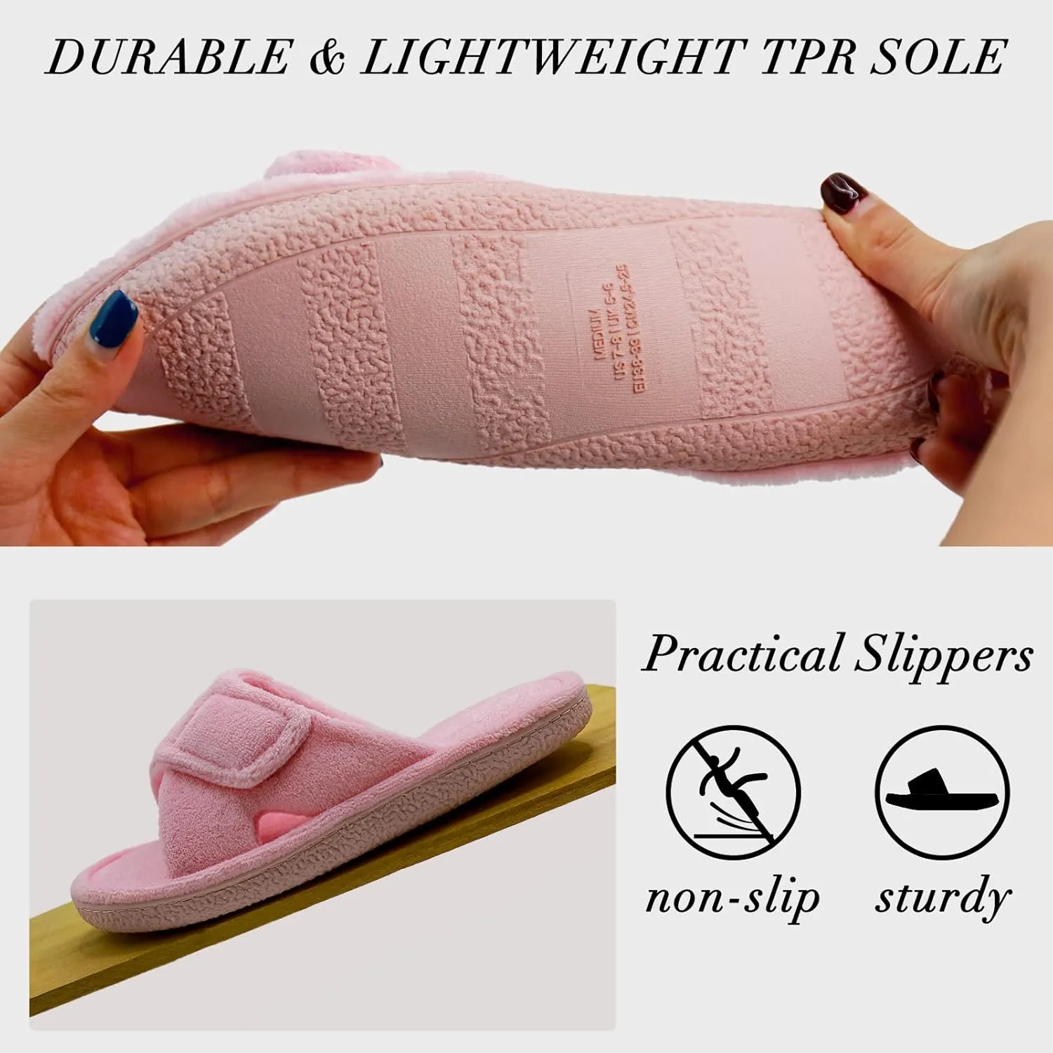 Magtoe Adjustable Open Toe House Slippers for Women Memory Foam Indoor Slip on Slides Sandals Lady Home Shoes for Air Conditioning Room,Spa,Bedroom,All Seasons