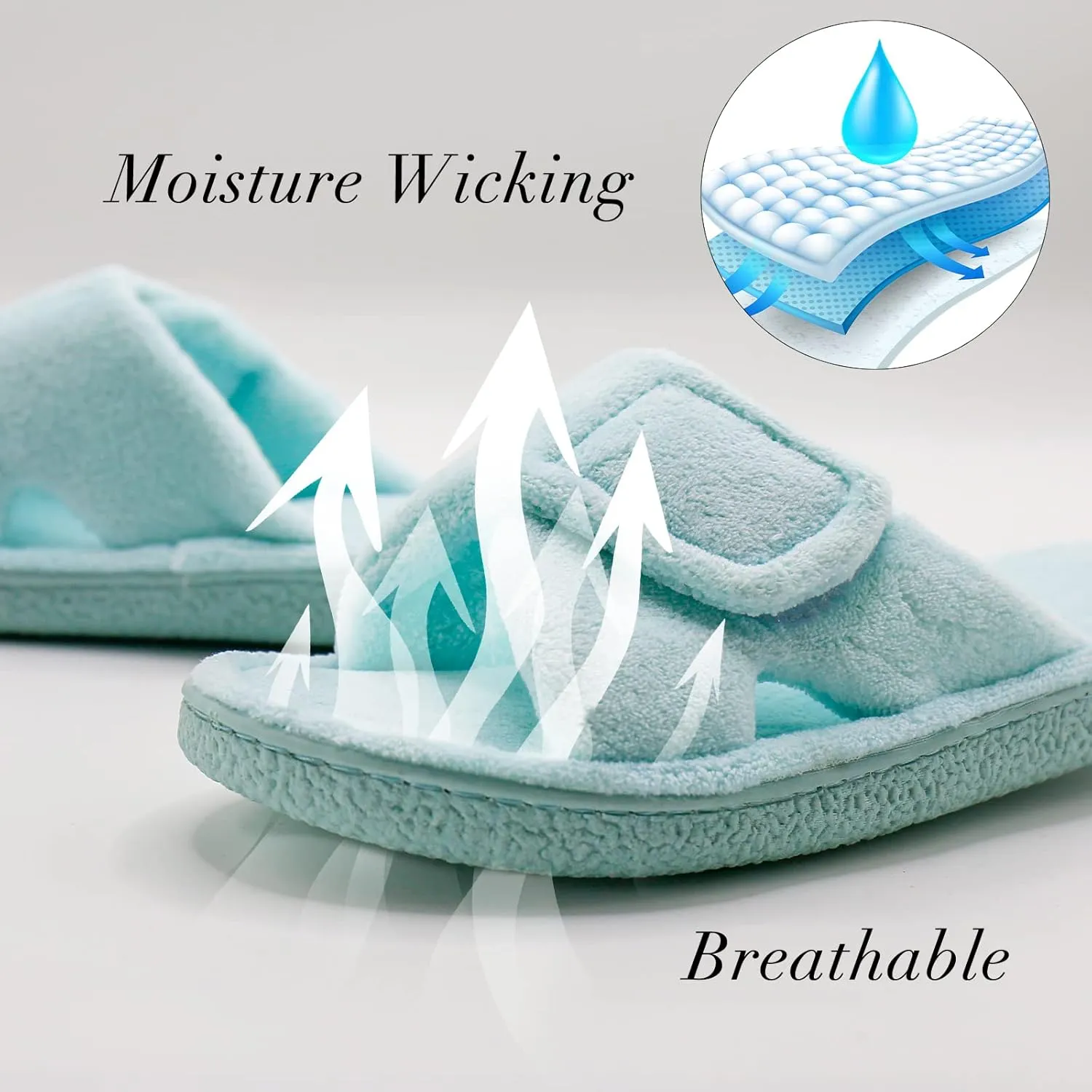 Magtoe Adjustable Open Toe House Slippers for Women Memory Foam Indoor Slip on Slides Sandals Lady Home Shoes for Air Conditioning Room,Spa,Bedroom,All Seasons
