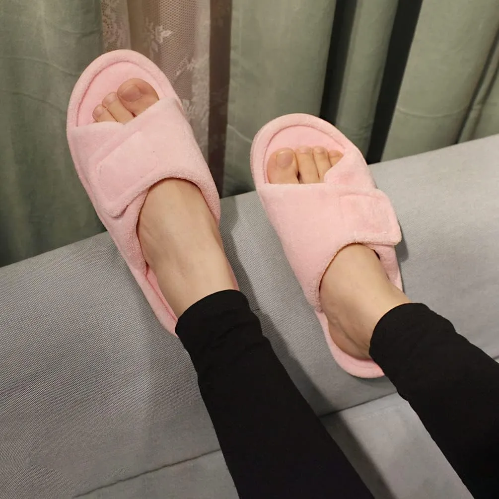 Magtoe Adjustable Open Toe House Slippers for Women Memory Foam Indoor Slip on Slides Sandals Lady Home Shoes for Air Conditioning Room,Spa,Bedroom,All Seasons