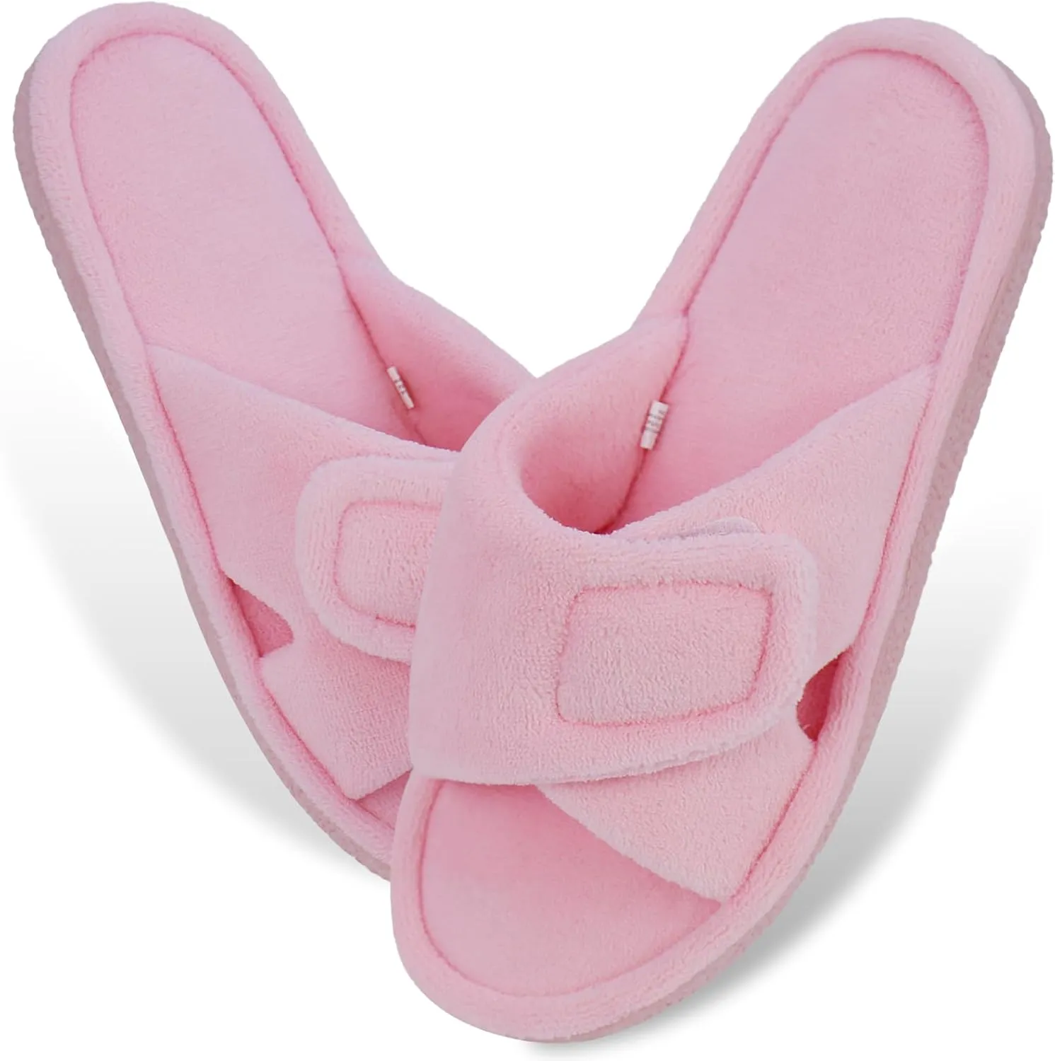 Magtoe Adjustable Open Toe House Slippers for Women Memory Foam Indoor Slip on Slides Sandals Lady Home Shoes for Air Conditioning Room,Spa,Bedroom,All Seasons