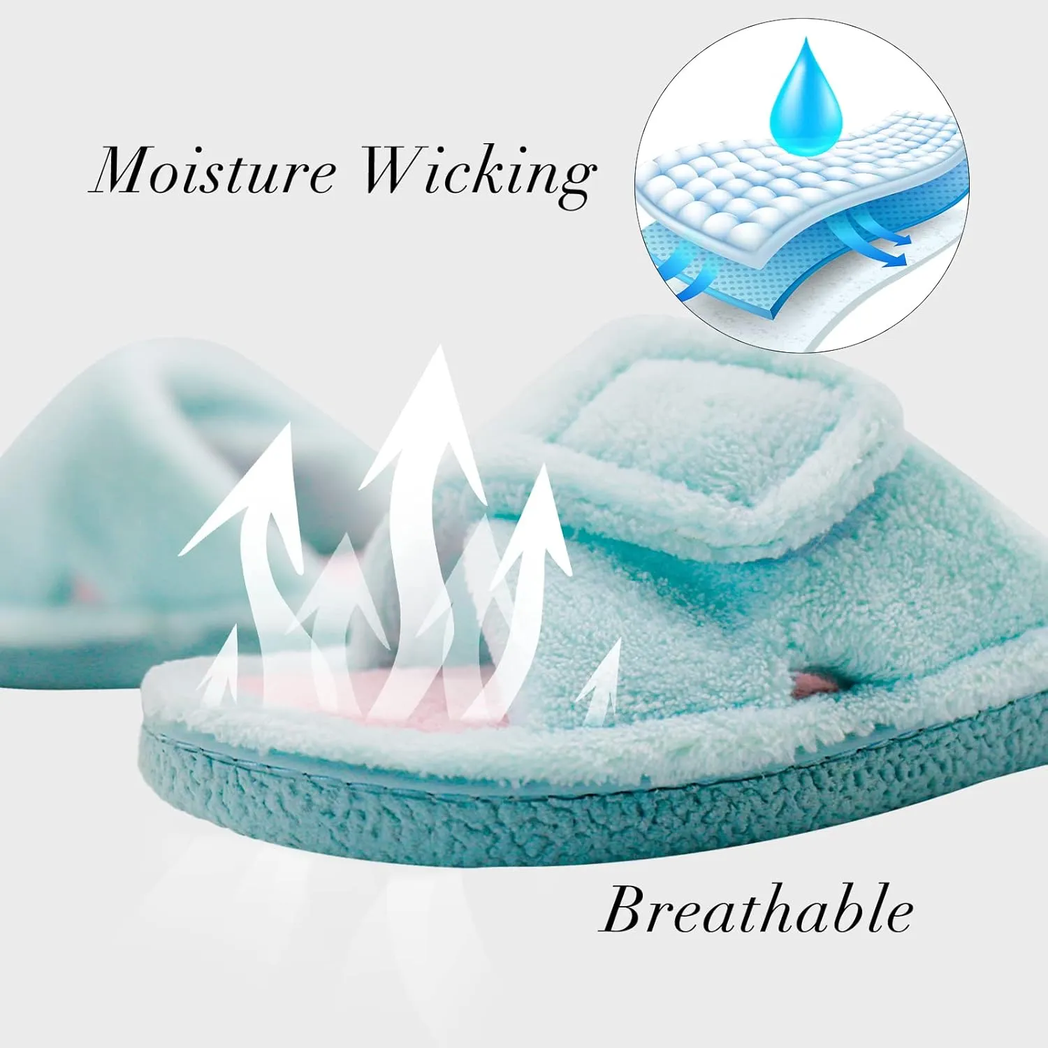 Magtoe Adjustable Open Toe House Slippers for Women Memory Foam Indoor Slip on Slides Sandals Lady Home Shoes for Air Conditioning Room,Spa,Bedroom,All Seasons