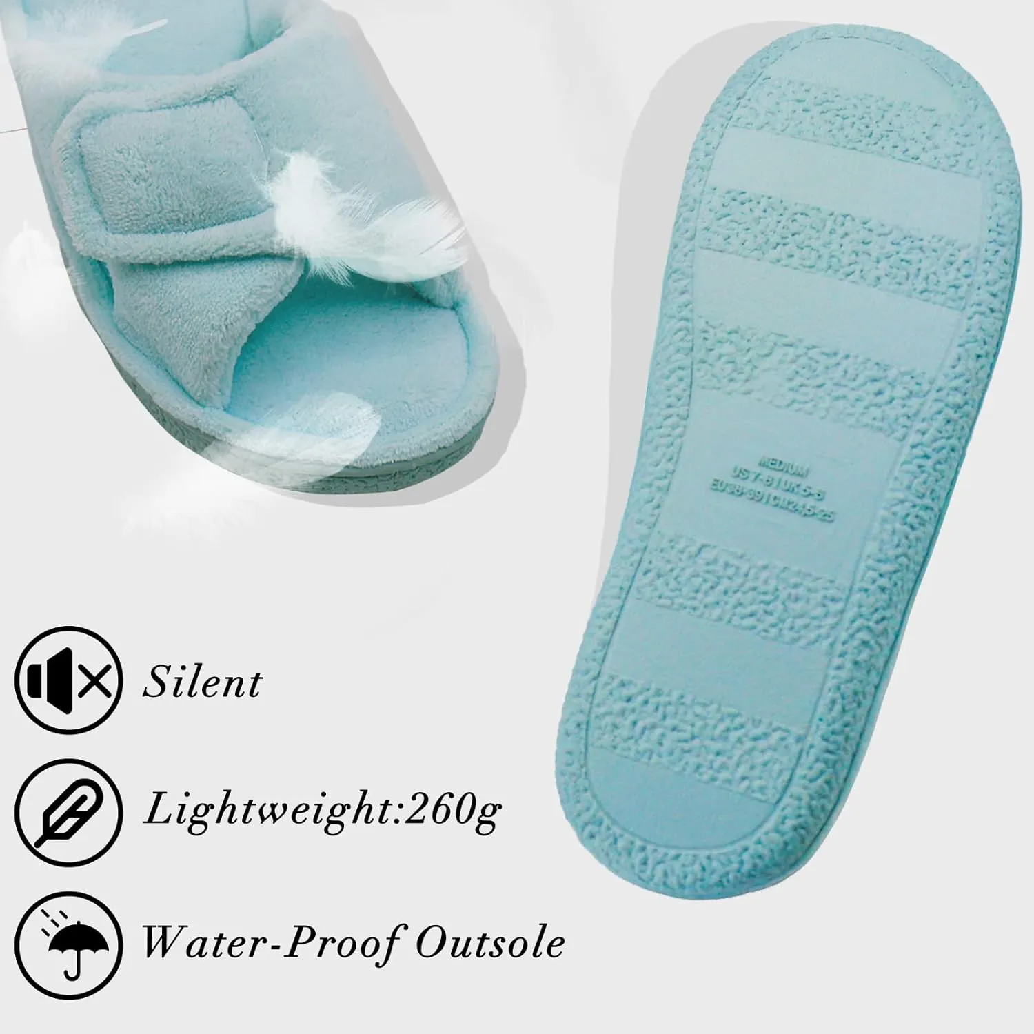 Magtoe Adjustable Open Toe House Slippers for Women Memory Foam Indoor Slip on Slides Sandals Lady Home Shoes for Air Conditioning Room,Spa,Bedroom,All Seasons
