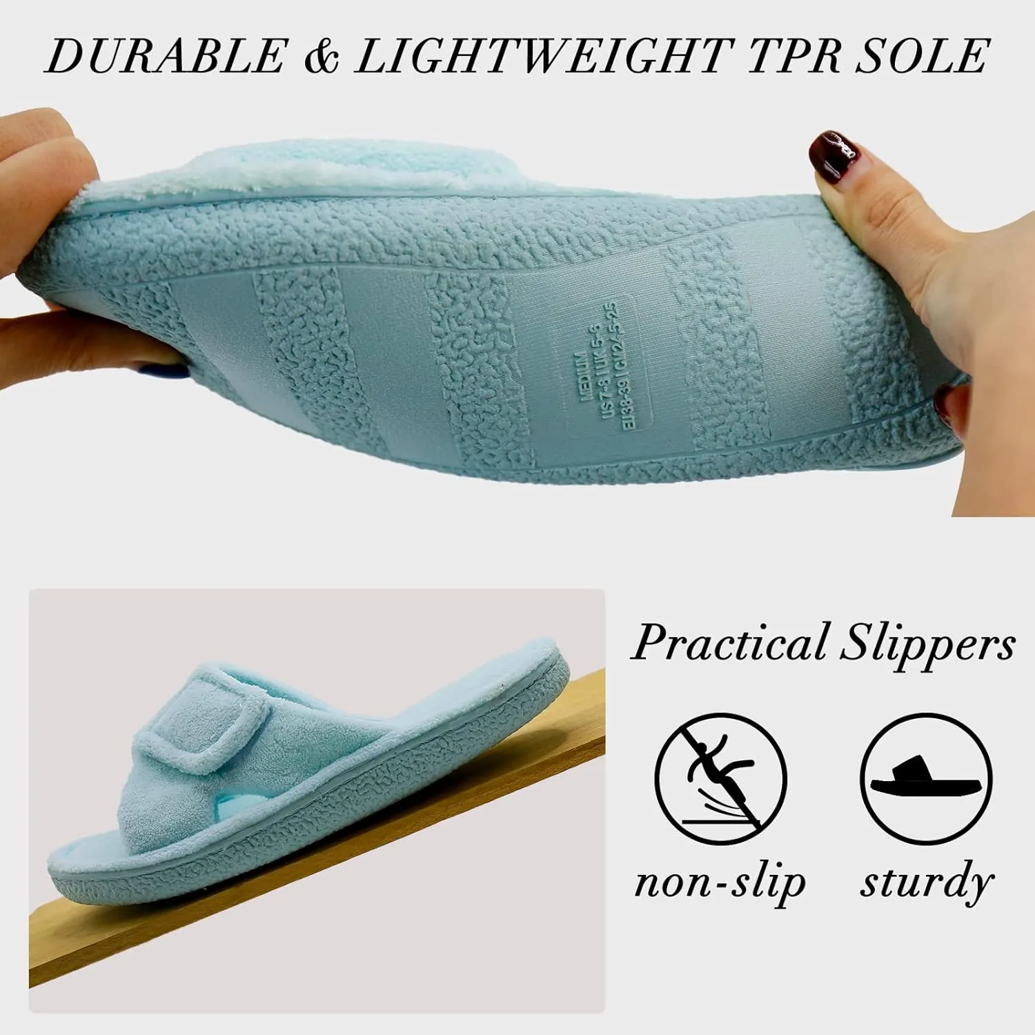 Magtoe Adjustable Open Toe House Slippers for Women Memory Foam Indoor Slip on Slides Sandals Lady Home Shoes for Air Conditioning Room,Spa,Bedroom,All Seasons