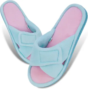 Magtoe Adjustable Open Toe House Slippers for Women Memory Foam Indoor Slip on Slides Sandals Lady Home Shoes for Air Conditioning Room,Spa,Bedroom,All Seasons