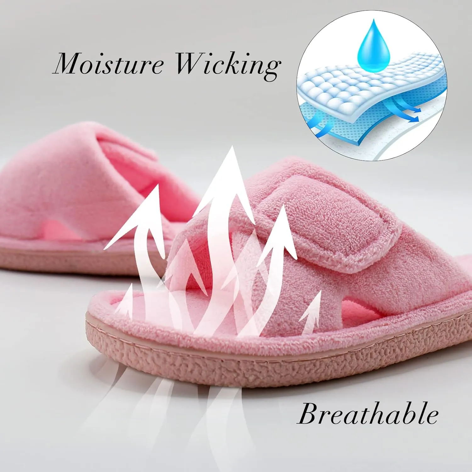 Magtoe Adjustable Open Toe House Slippers for Women Memory Foam Indoor Slip on Slides Sandals Lady Home Shoes for Air Conditioning Room,Spa,Bedroom,All Seasons