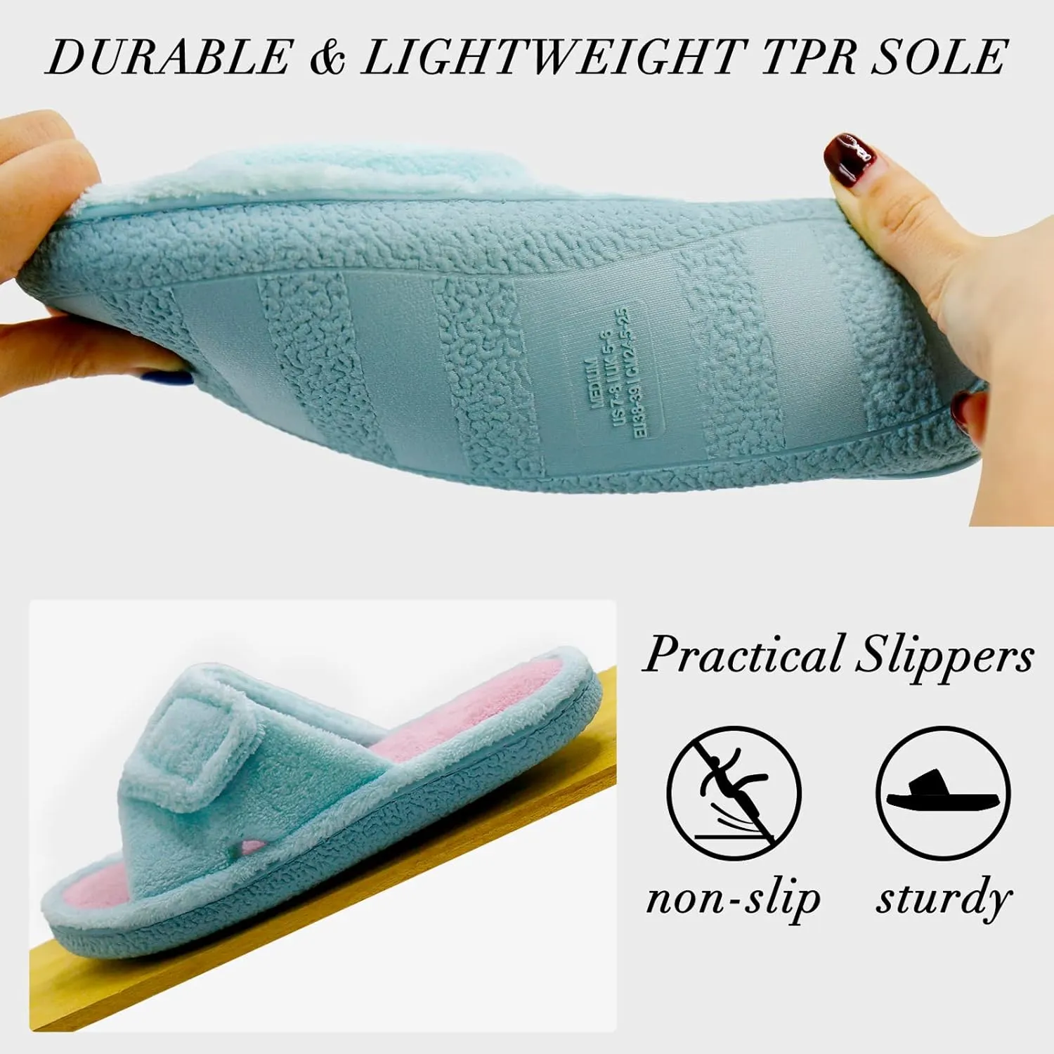 Magtoe Adjustable Open Toe House Slippers for Women Memory Foam Indoor Slip on Slides Sandals Lady Home Shoes for Air Conditioning Room,Spa,Bedroom,All Seasons