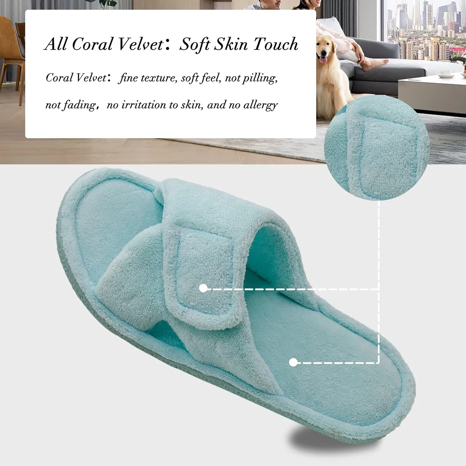 Magtoe Adjustable Open Toe House Slippers for Women Memory Foam Indoor Slip on Slides Sandals Lady Home Shoes for Air Conditioning Room,Spa,Bedroom,All Seasons