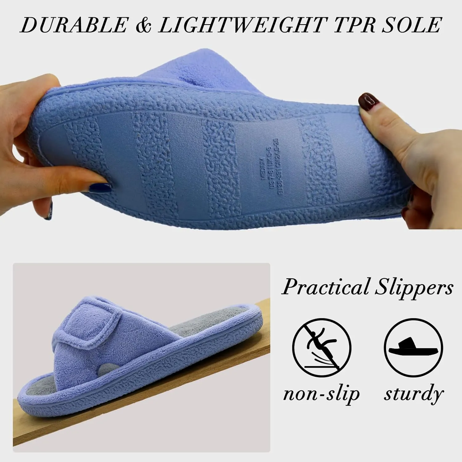 Magtoe Adjustable Open Toe House Slippers for Women Memory Foam Indoor Slip on Slides Sandals Lady Home Shoes for Air Conditioning Room,Spa,Bedroom,All Seasons