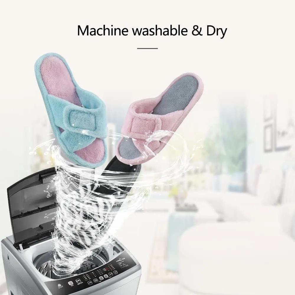 Magtoe Adjustable Open Toe House Slippers for Women Memory Foam Indoor Slip on Slides Sandals Lady Home Shoes for Air Conditioning Room,Spa,Bedroom,All Seasons