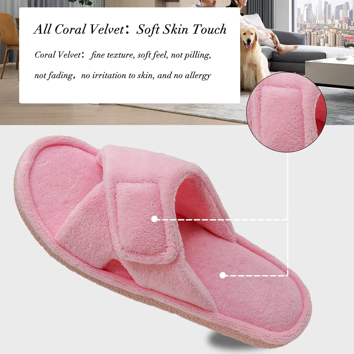 Magtoe Adjustable Open Toe House Slippers for Women Memory Foam Indoor Slip on Slides Sandals Lady Home Shoes for Air Conditioning Room,Spa,Bedroom,All Seasons
