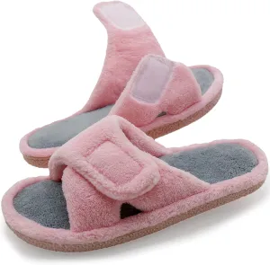 Magtoe Adjustable Open Toe House Slippers for Women Memory Foam Indoor Slip on Slides Sandals Lady Home Shoes for Air Conditioning Room,Spa,Bedroom,All Seasons