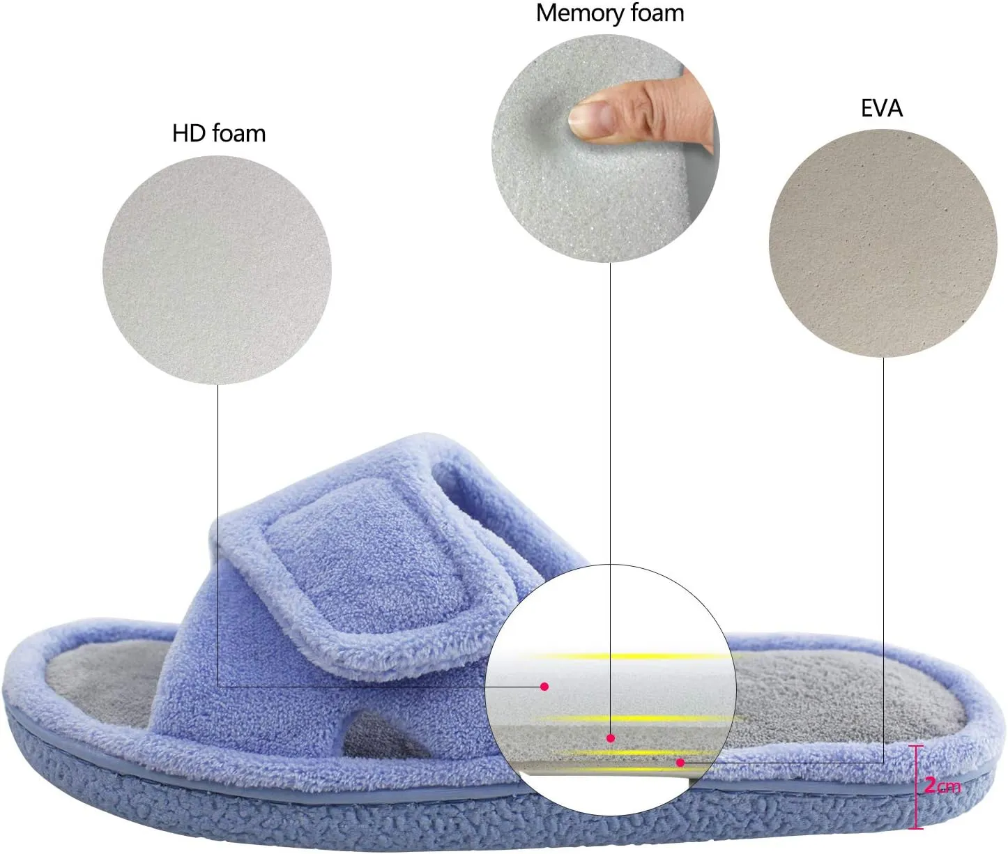 Magtoe Adjustable Open Toe House Slippers for Women Memory Foam Indoor Slip on Slides Sandals Lady Home Shoes for Air Conditioning Room,Spa,Bedroom,All Seasons