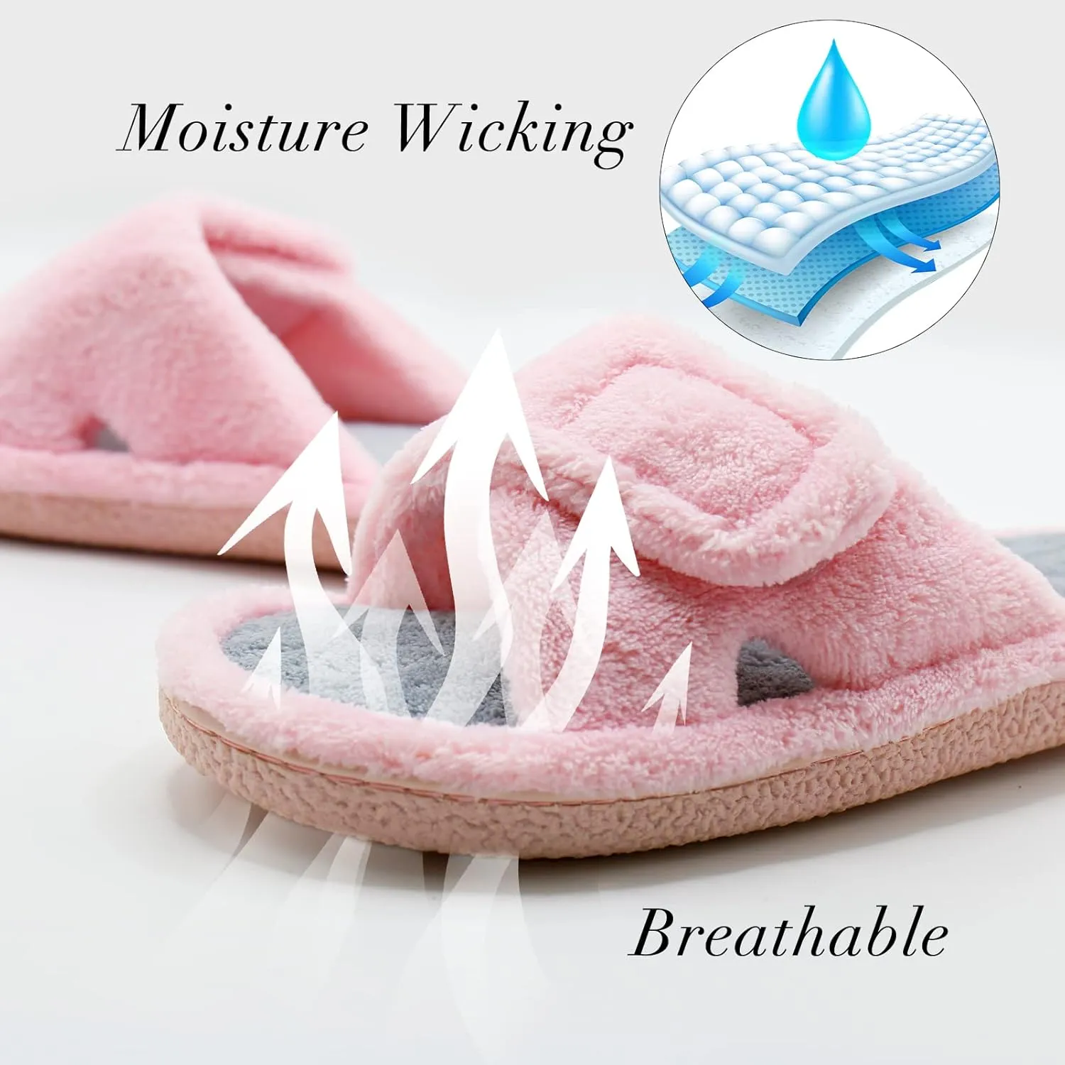 Magtoe Adjustable Open Toe House Slippers for Women Memory Foam Indoor Slip on Slides Sandals Lady Home Shoes for Air Conditioning Room,Spa,Bedroom,All Seasons