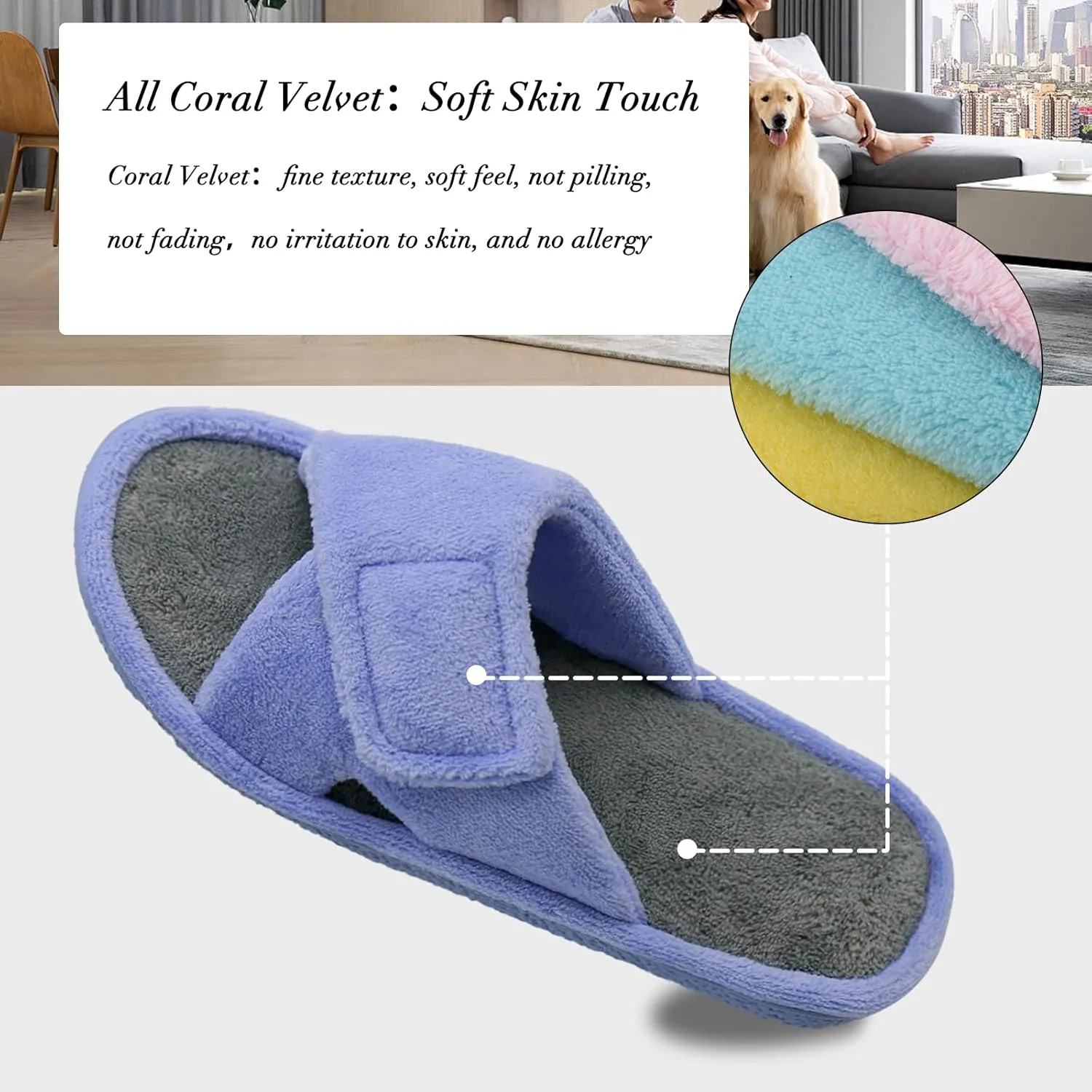 Magtoe Adjustable Open Toe House Slippers for Women Memory Foam Indoor Slip on Slides Sandals Lady Home Shoes for Air Conditioning Room,Spa,Bedroom,All Seasons
