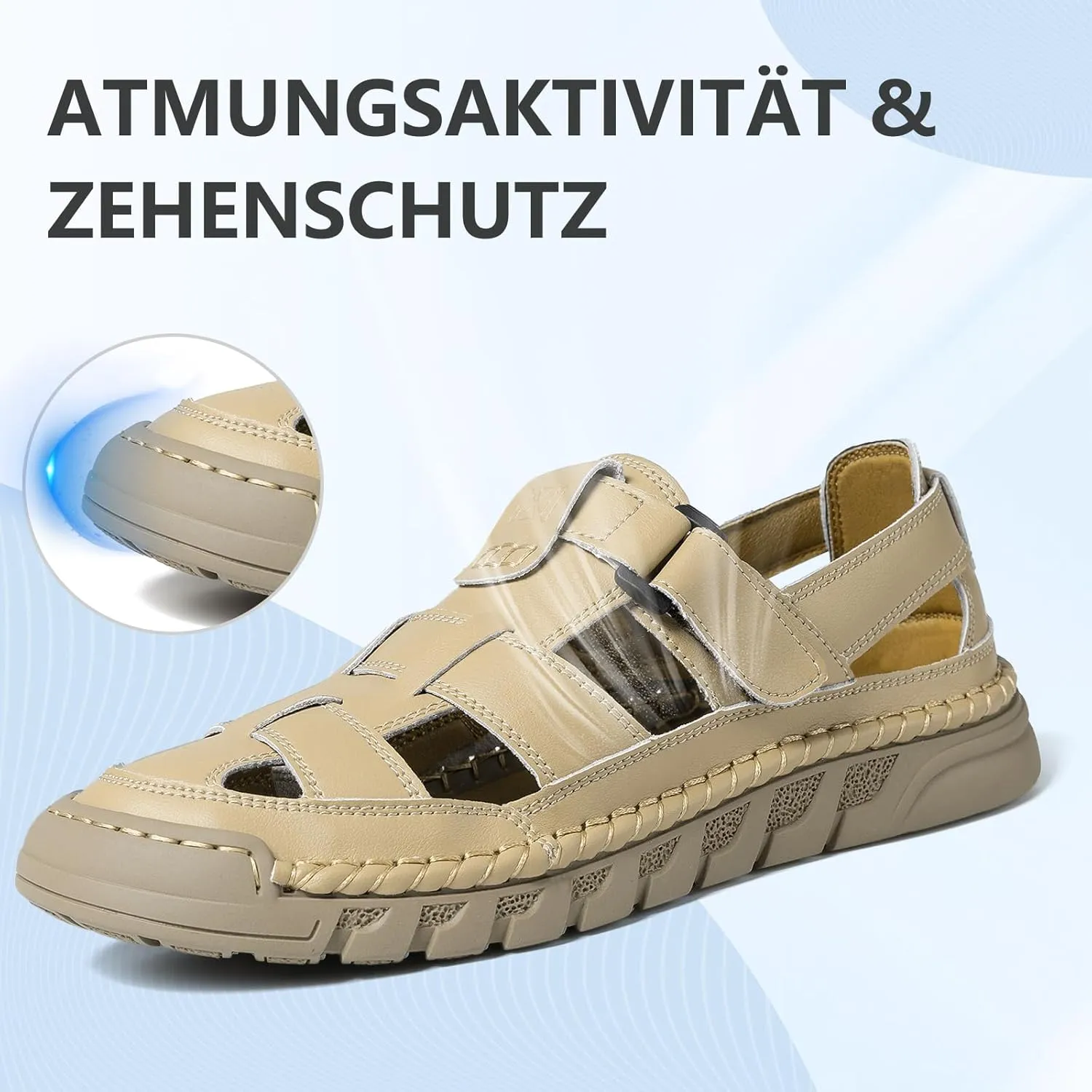 Men Closed Toe Casual Sandals - Lightweight Leather Sandals Breathable Walking Shoes For Daily or Outdoor Travel