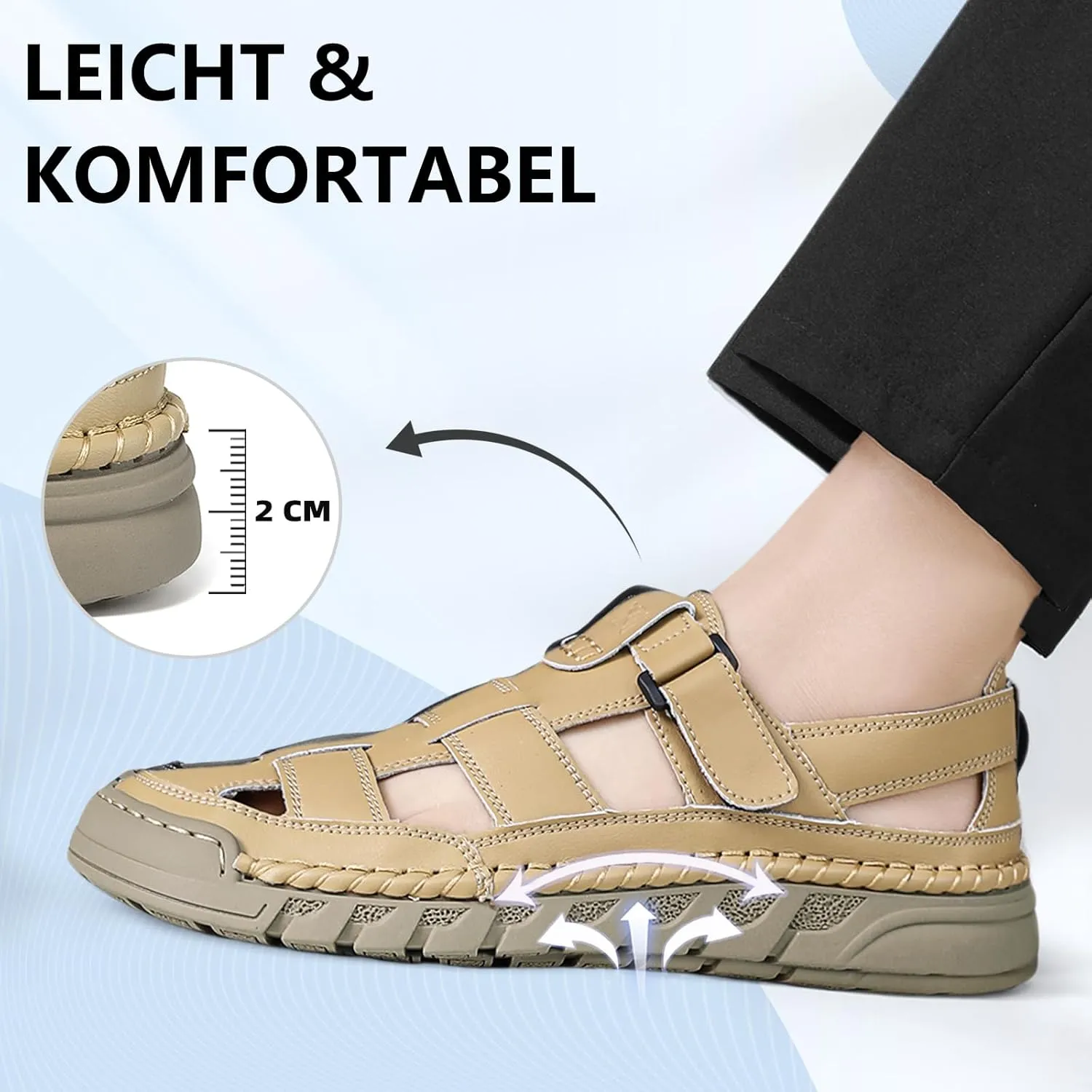 Men Closed Toe Casual Sandals - Lightweight Leather Sandals Breathable Walking Shoes For Daily or Outdoor Travel