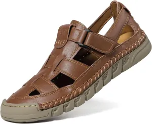 Men Closed Toe Casual Sandals - Lightweight Leather Sandals Breathable Walking Shoes For Daily or Outdoor Travel