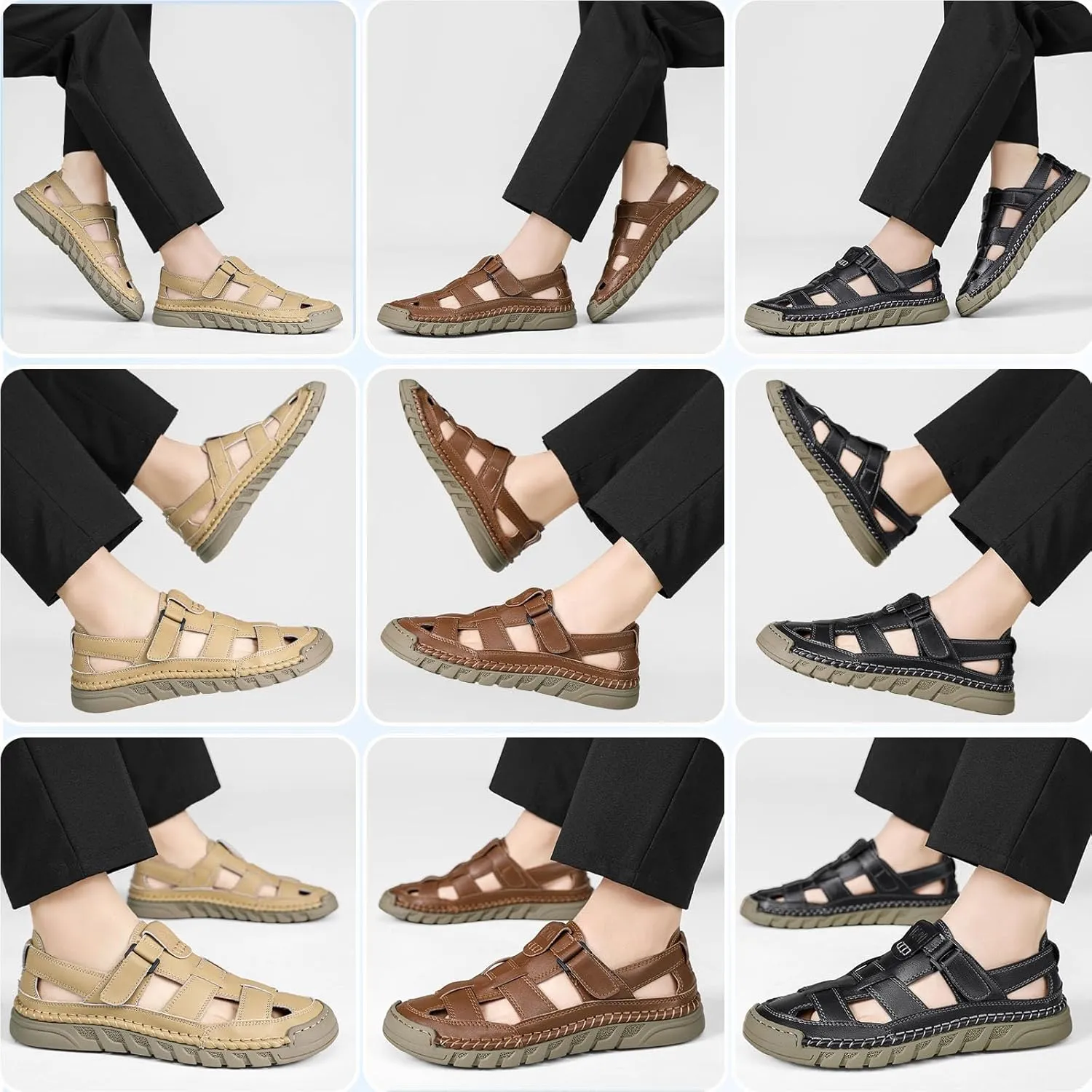 Men Closed Toe Casual Sandals - Lightweight Leather Sandals Breathable Walking Shoes For Daily or Outdoor Travel