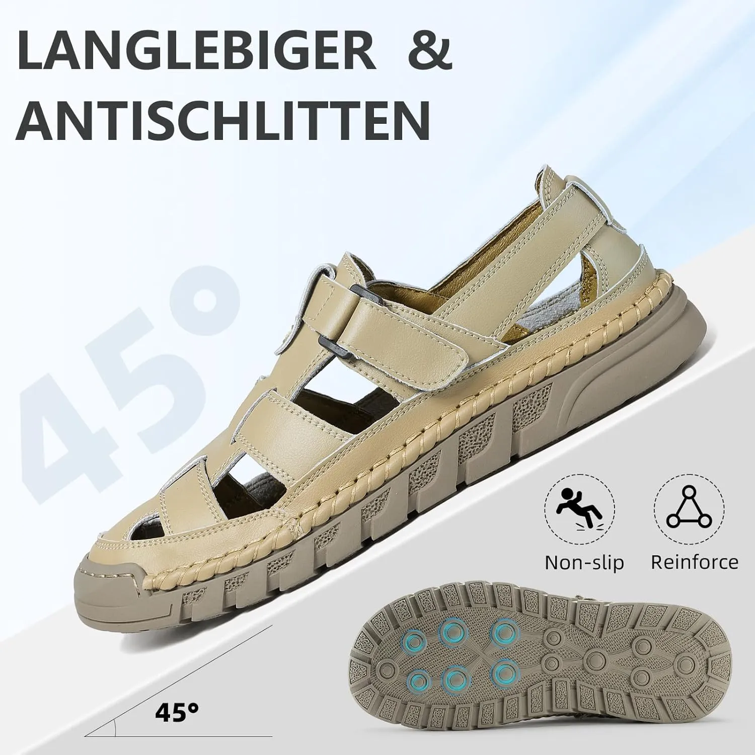 Men Closed Toe Casual Sandals - Lightweight Leather Sandals Breathable Walking Shoes For Daily or Outdoor Travel