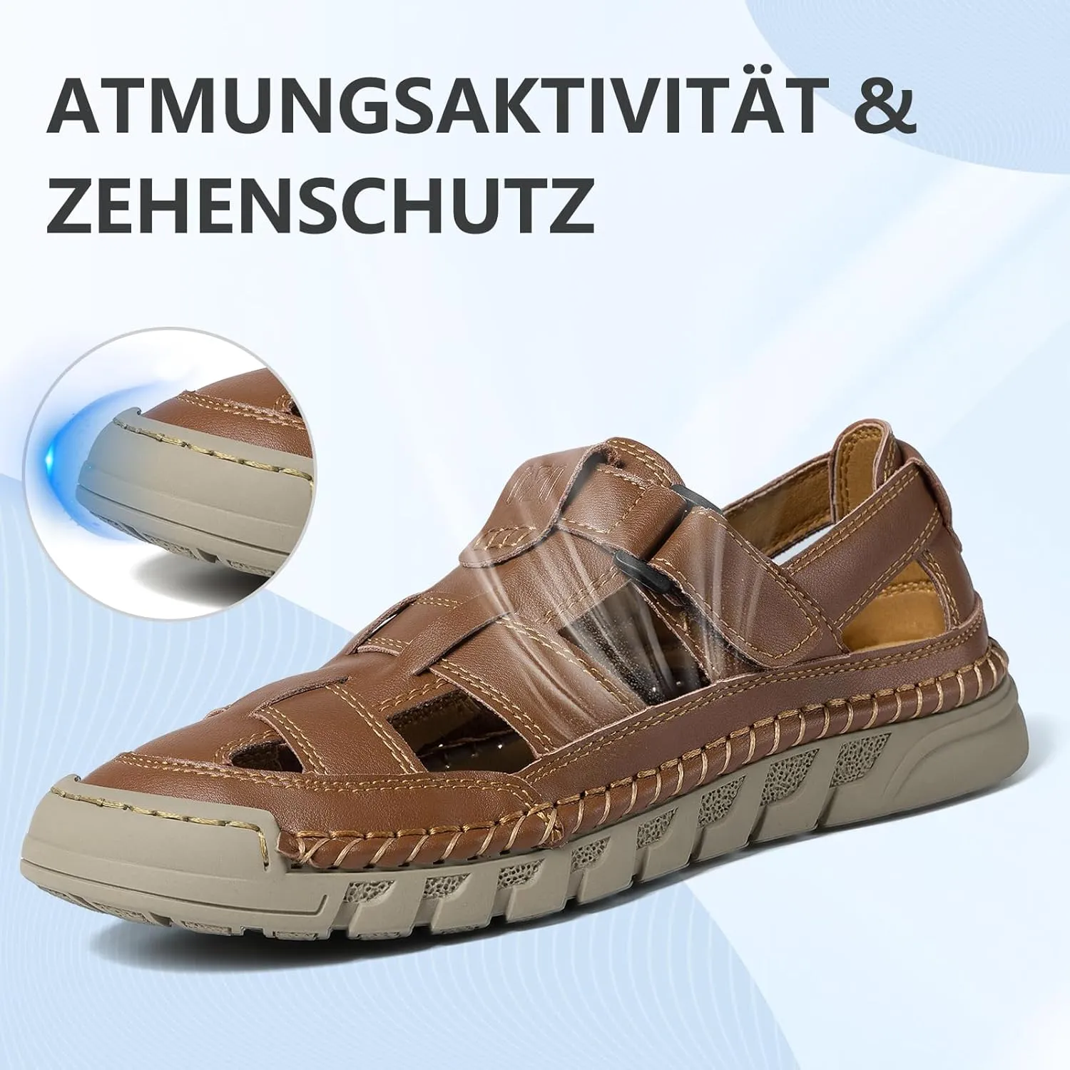 Men Closed Toe Casual Sandals - Lightweight Leather Sandals Breathable Walking Shoes For Daily or Outdoor Travel