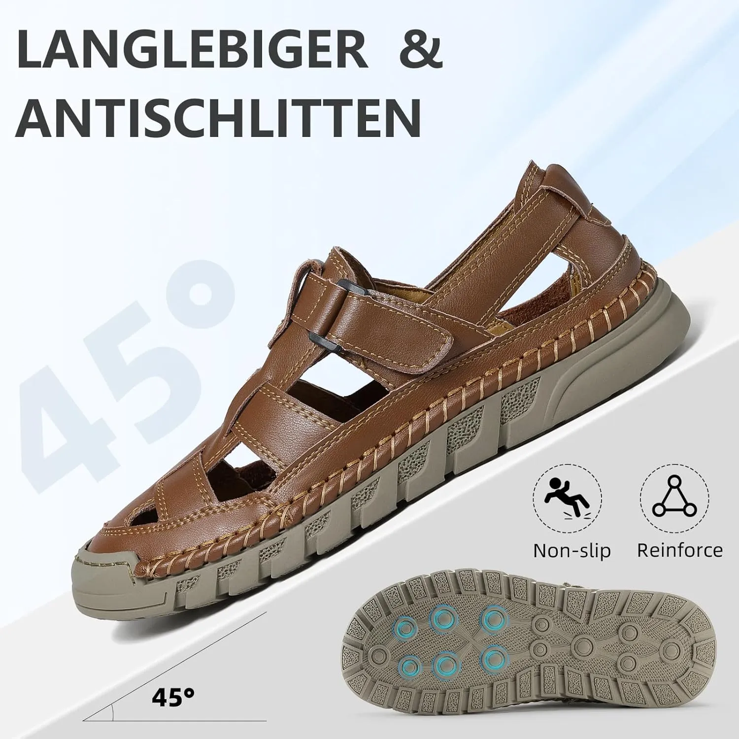 Men Closed Toe Casual Sandals - Lightweight Leather Sandals Breathable Walking Shoes For Daily or Outdoor Travel
