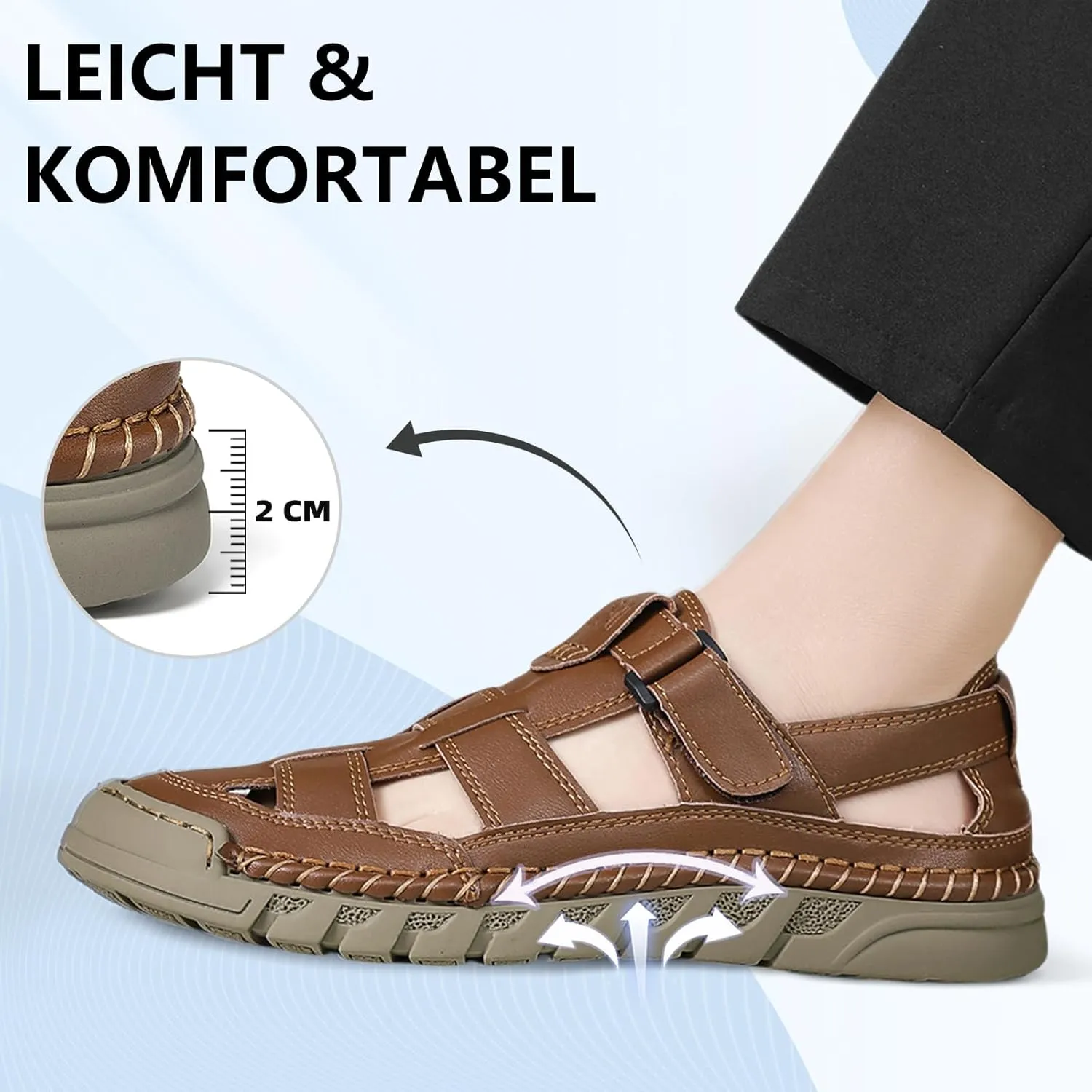 Men Closed Toe Casual Sandals - Lightweight Leather Sandals Breathable Walking Shoes For Daily or Outdoor Travel