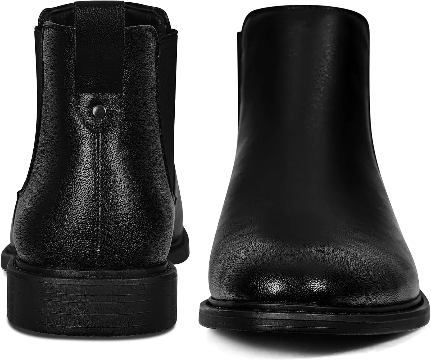 Mens Black Chelsea Boots - Classic PU Slip On Dress Boots with Side Elastic Panels - Comfort Low Heel Ankle Boots - Black 8.5