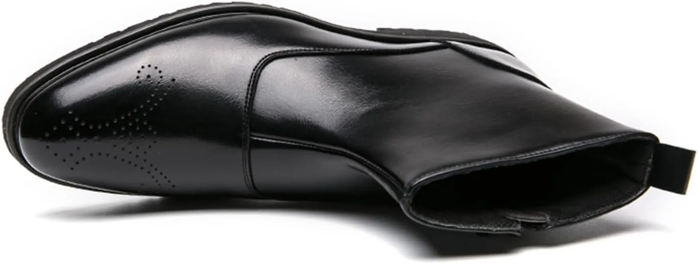 Men's Leather Ankle Boots Dress Chelsea Boots with Brogue Pattern and Side Zip Classic Chelsea Style