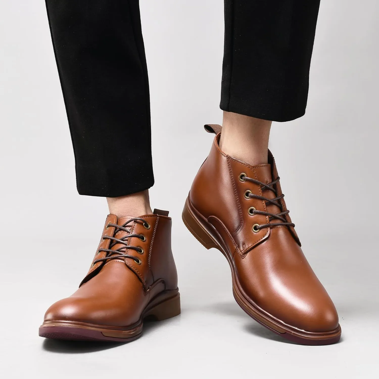 Mens Leather Oxford Dress Boots - Casual Chukka Ankle Boot Mid-Top Boots for Men