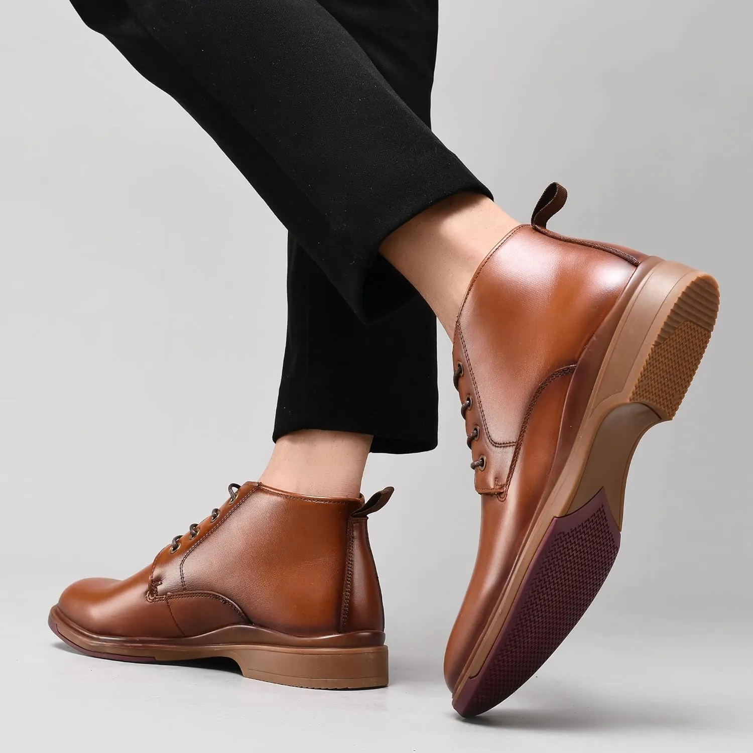 Mens Leather Oxford Dress Boots - Casual Chukka Ankle Boot Mid-Top Boots for Men
