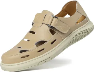 Men's Sandals Summer Breathable Sport Sandals Arch Support Casual Leather Adjustable Closed Toe Outdoor