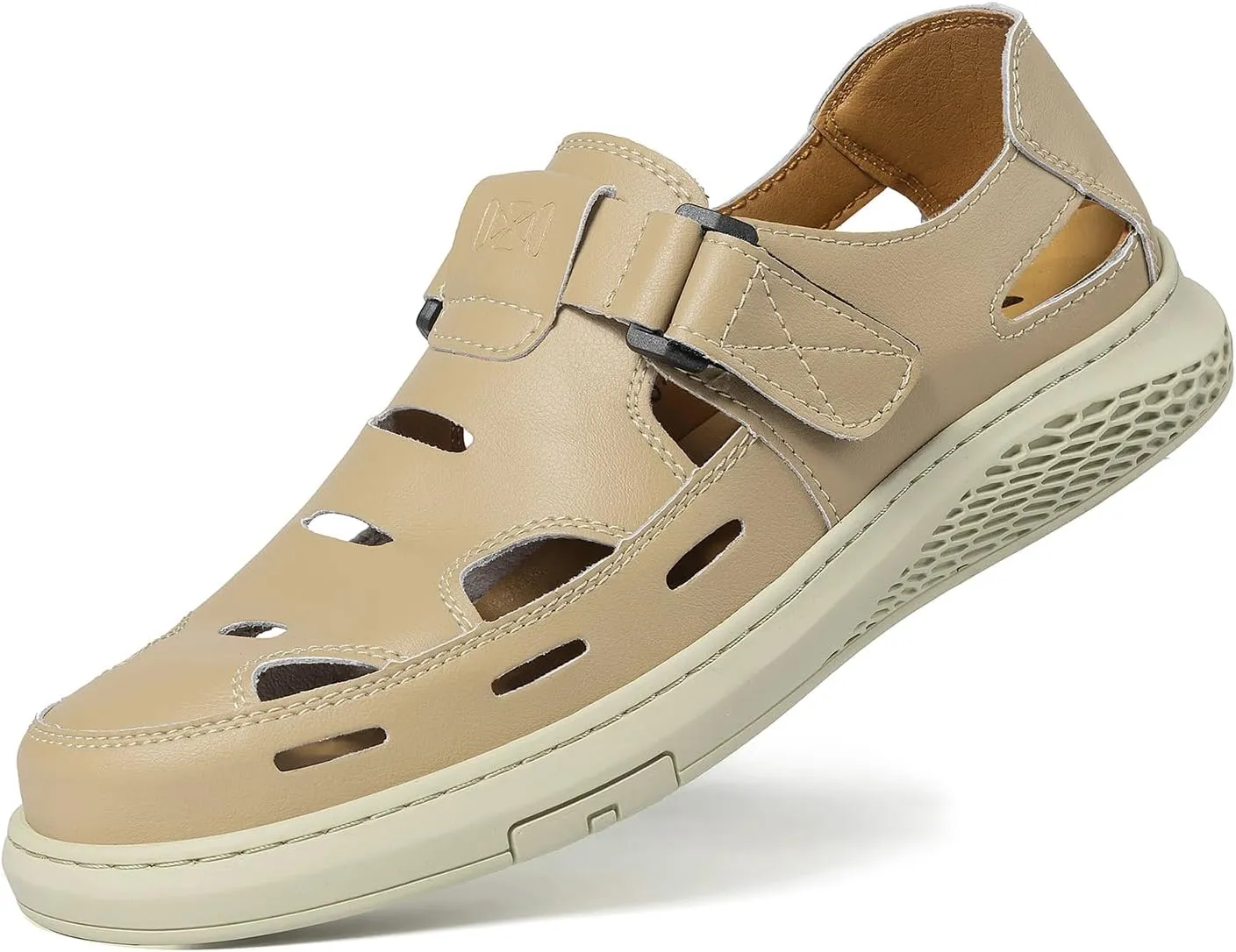 Men's Sandals Summer Breathable Sport Sandals Arch Support Casual Leather Adjustable Closed Toe Outdoor