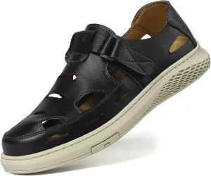 Men's Sandals Summer Breathable Sport Sandals Arch Support Casual Leather Adjustable Closed Toe Outdoor