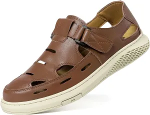 Men's Sandals Summer Breathable Sport Sandals Arch Support Casual Leather Adjustable Closed Toe Outdoor