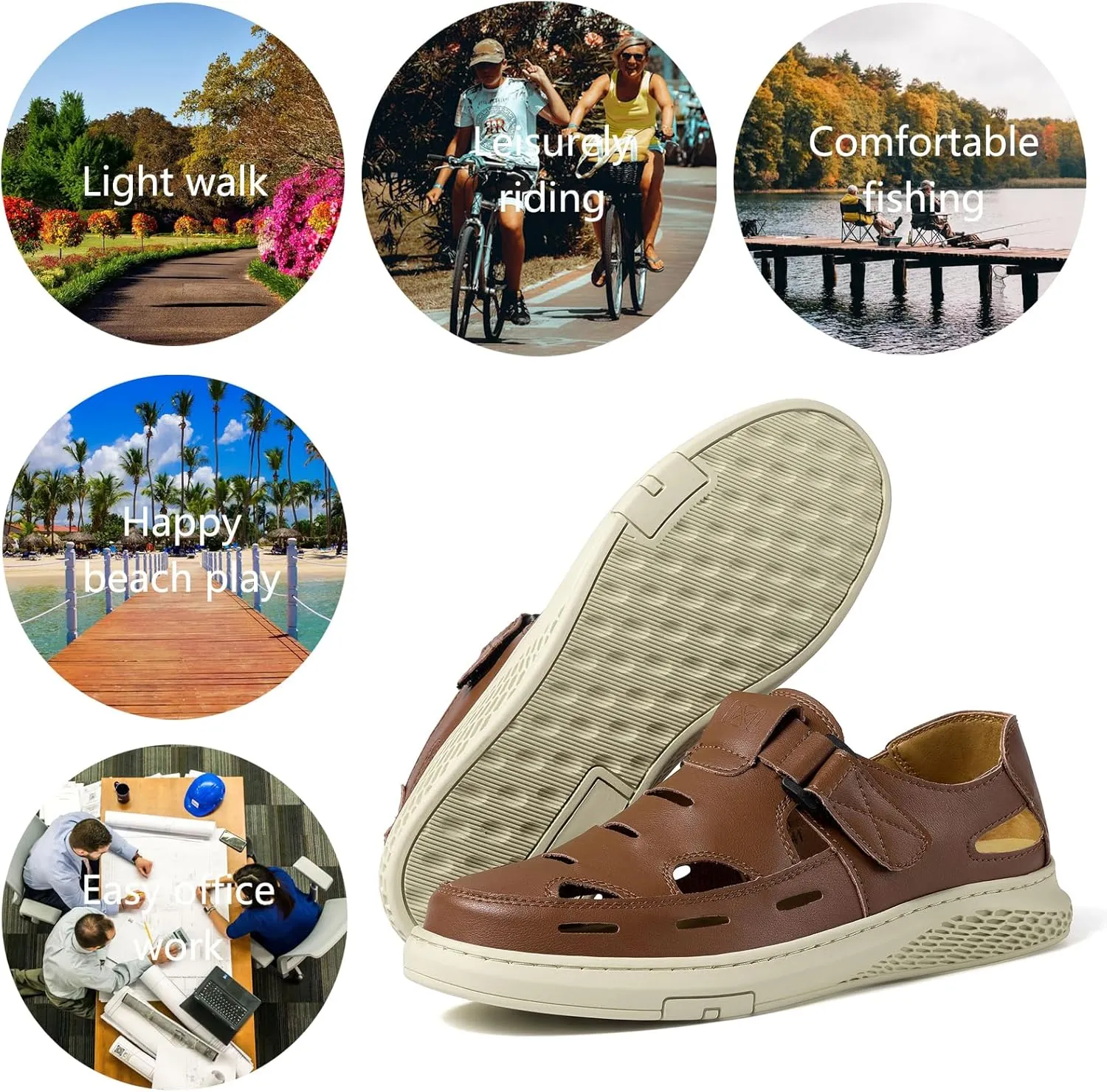 Men's Sandals Summer Breathable Sport Sandals Arch Support Casual Leather Adjustable Closed Toe Outdoor