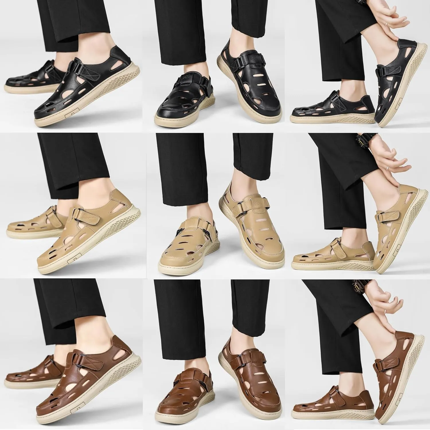 Men's Sandals Summer Breathable Sport Sandals Arch Support Casual Leather Adjustable Closed Toe Outdoor