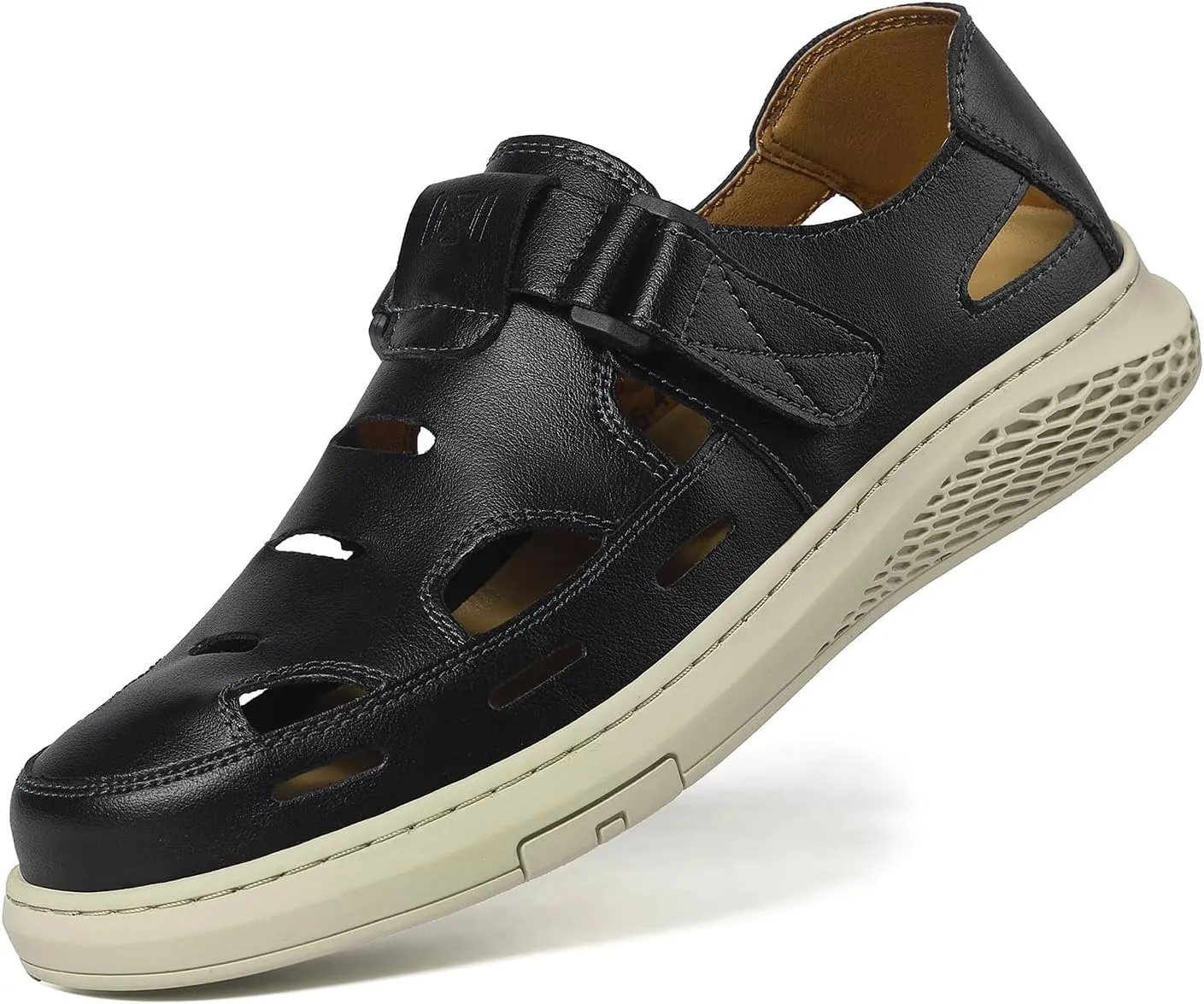 Men's Sandals Summer Breathable Sport Sandals Arch Support Casual Leather Adjustable Closed Toe Outdoor